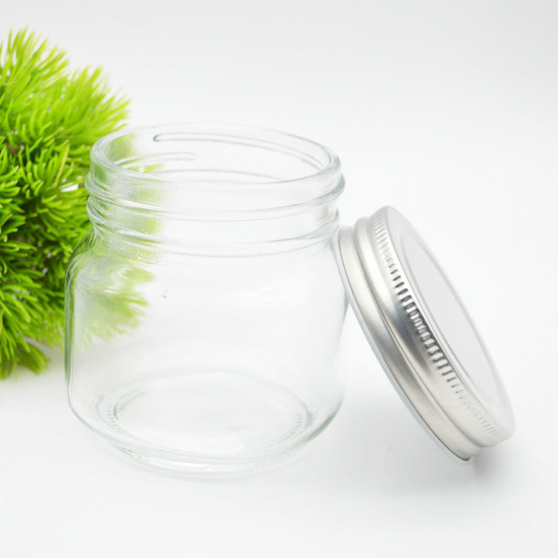 wholesale stocked clear round food packing jars glass jar with metal lids 250ml glass jar