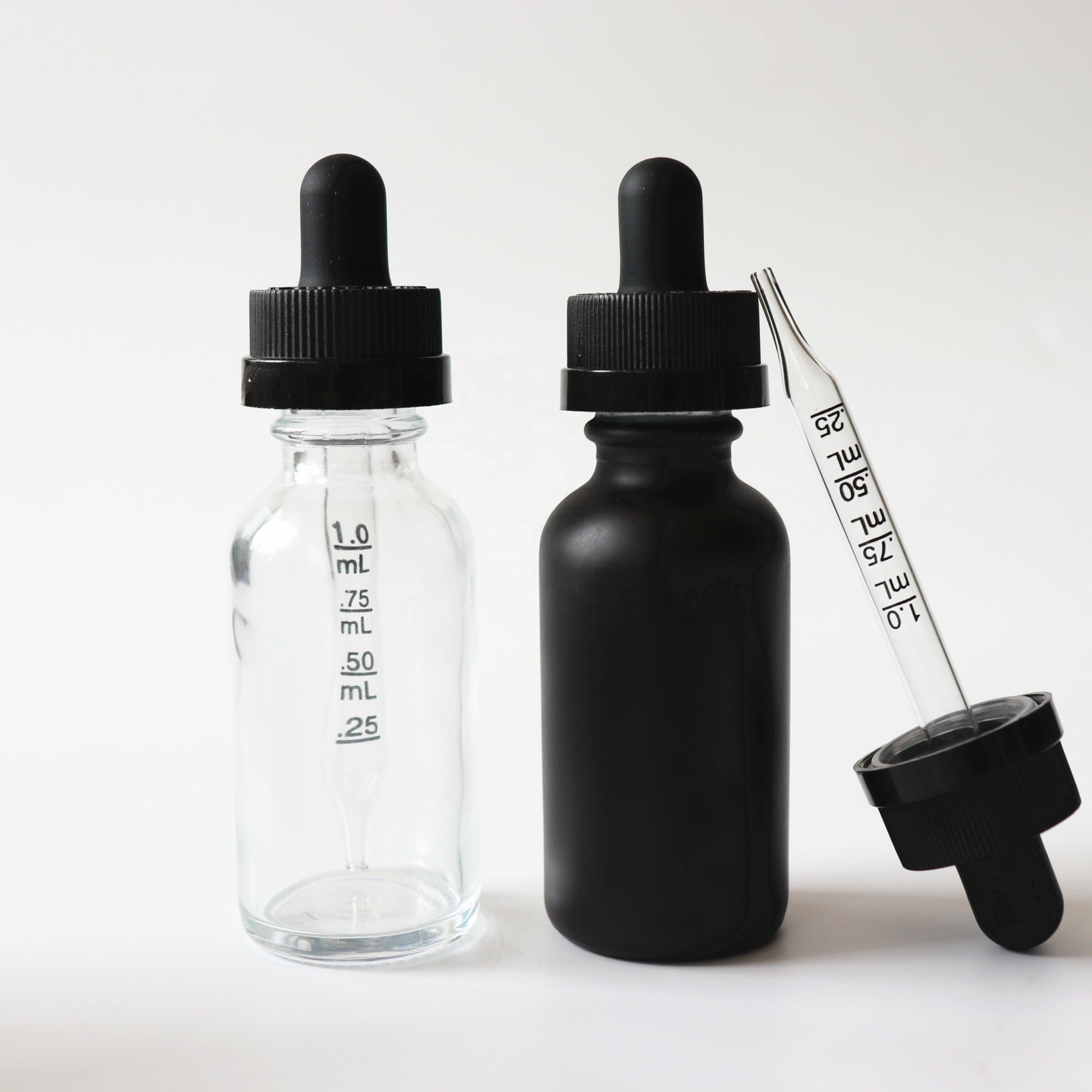 wholesale tincture bottles e vape oil frosted black 30ml glass dropper bottles with kraft paper tube