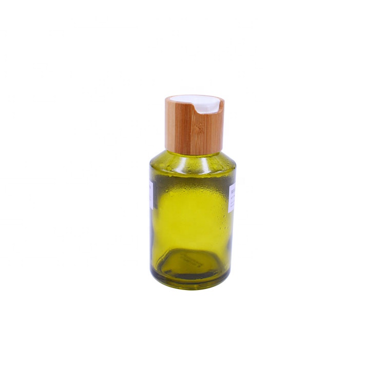 wholesale top quality cosmetic package 125ml toner lotion hair oil cosmetic glass bottle with bamboo flip top
