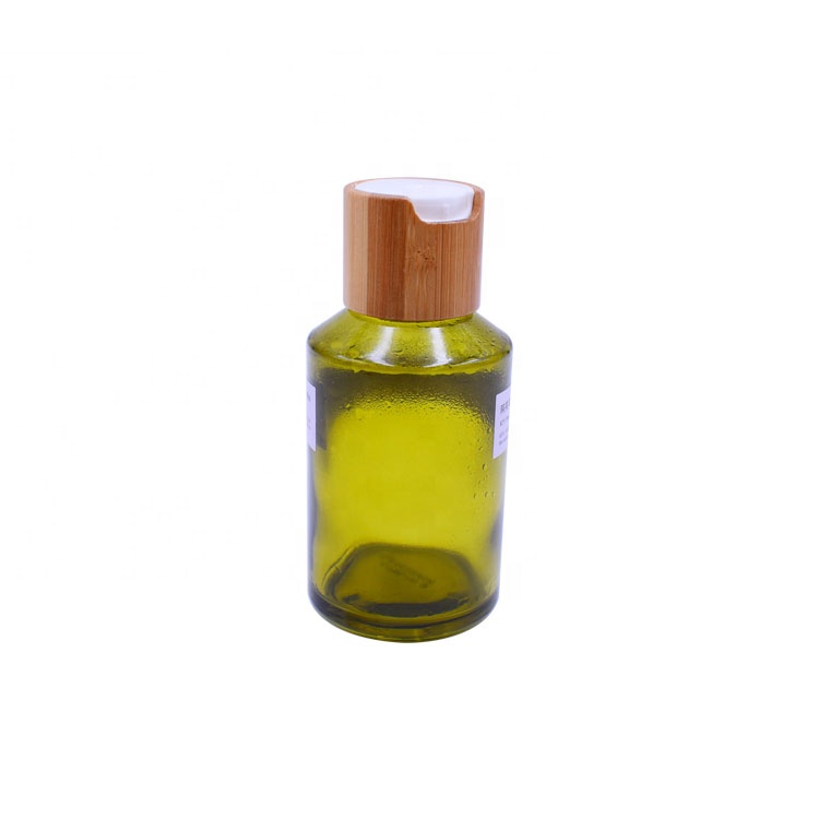 wholesale top quality cosmetic package 125ml toner lotion hair oil cosmetic glass bottle with bamboo flip top
