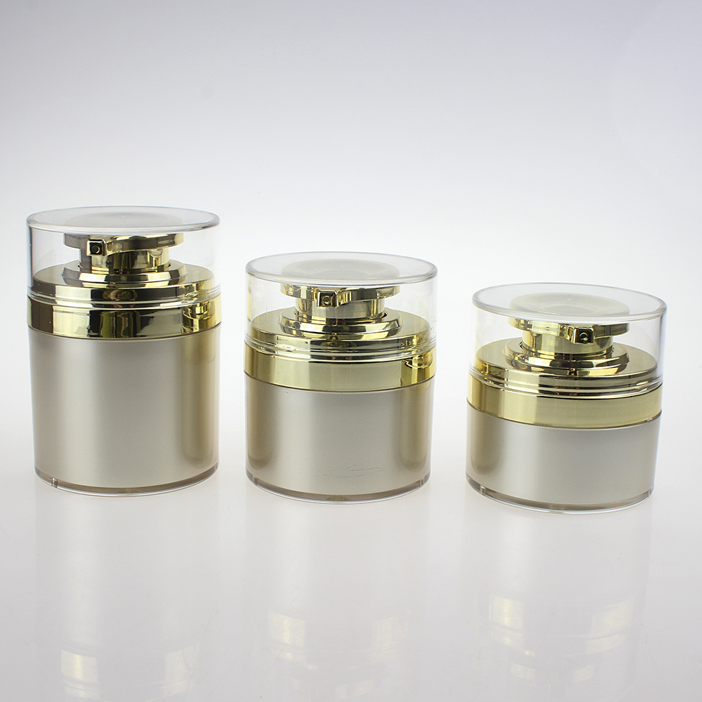 wholesale unique 30g round gold press Refillable cosmetic jars,luxury 1 oz empty acrylic cream container