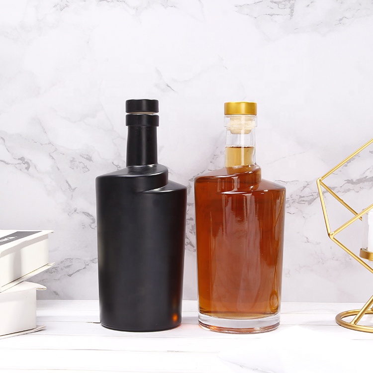 wholesale unique shape 750ml champagne wine glass bottle for vodka rum with wooden cork