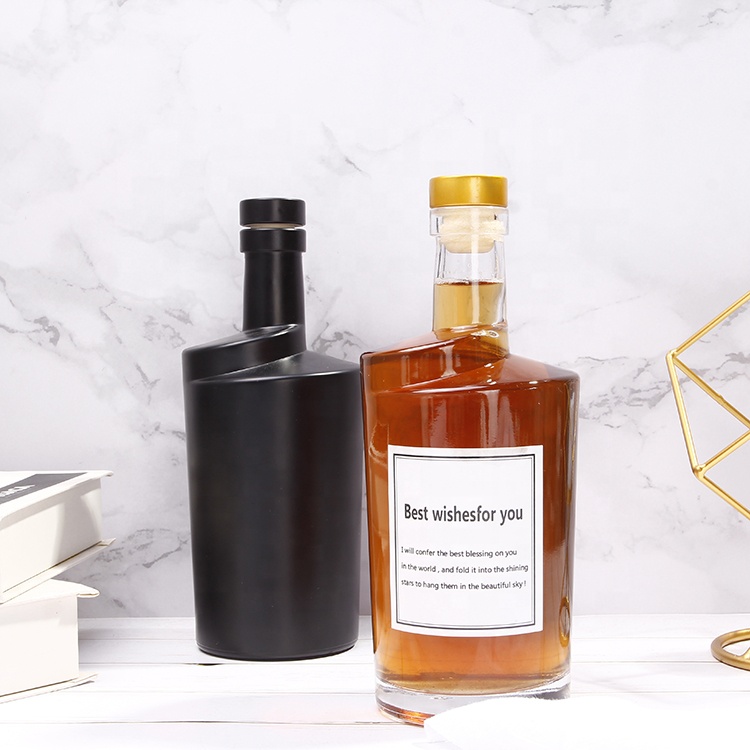 wholesale unique shape 750ml champagne wine glass bottle for vodka rum with wooden cork