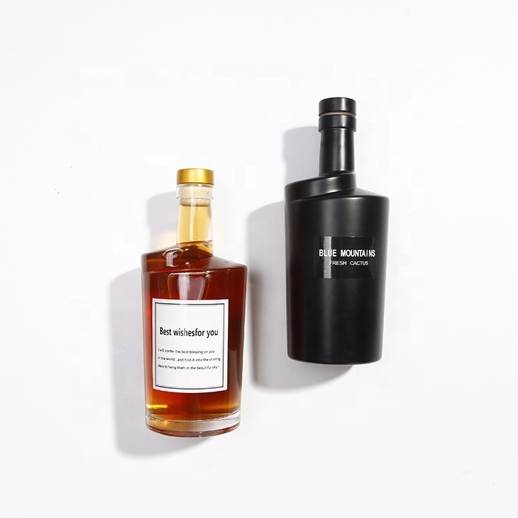 wholesale unique shape 750ml champagne wine glass bottle for vodka rum with wooden cork