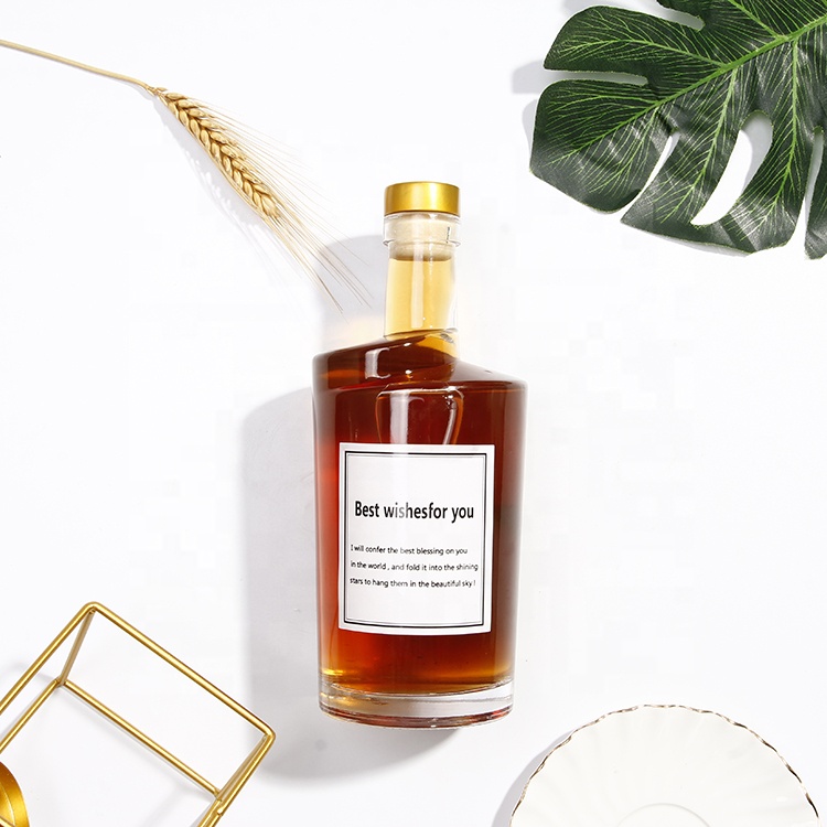 wholesale unique shape 750ml champagne wine glass bottle for vodka rum with wooden cork