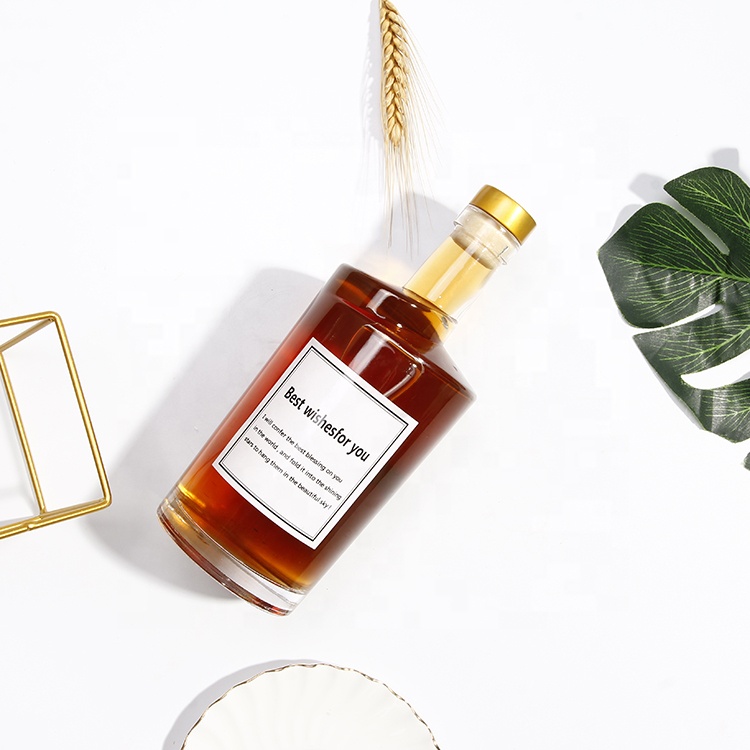 wholesale unique shape 750ml champagne wine glass bottle for vodka rum with wooden cork