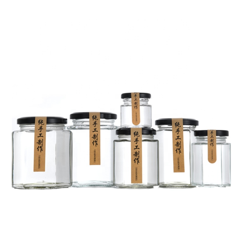 wholesale various size hexagon clear glass honey jar