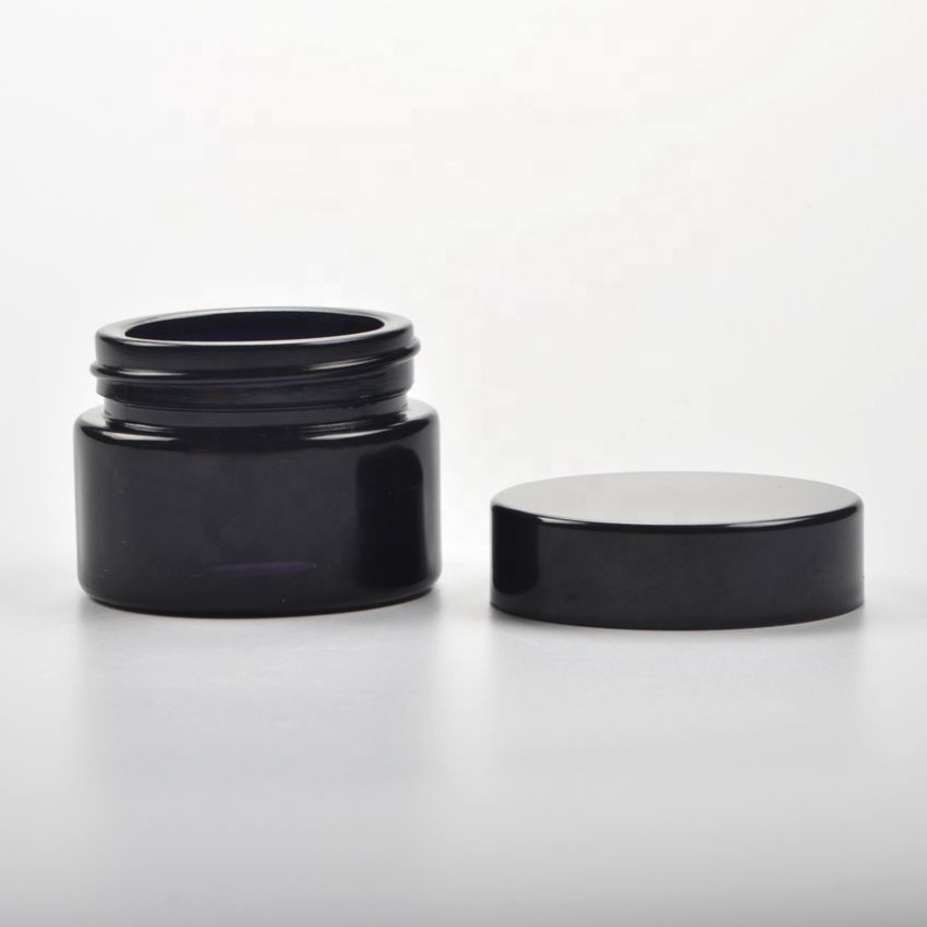 wholesale violet optical glass cosmetic packaging 20g 30g 50g empty black glass cosmetic jar face cream jars