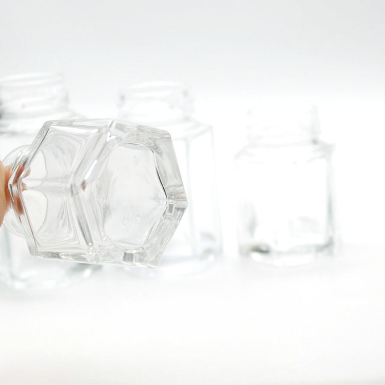 wholesale wedding gift clear food storage empty container 60ml glass hexagon pudding jelly jam honey jar with lid for sale