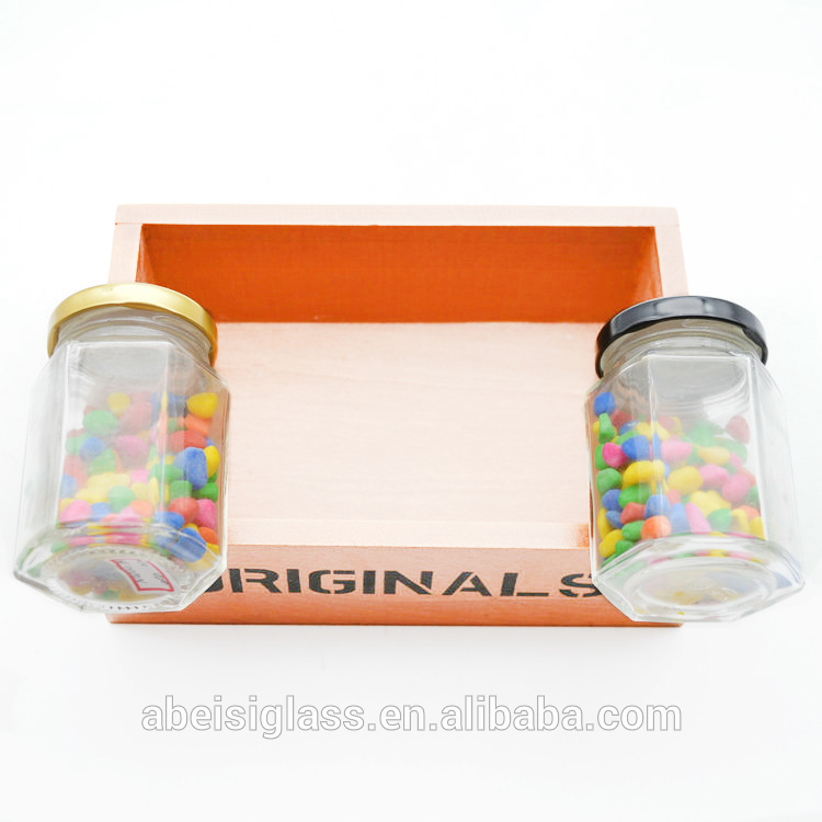 wholesale wedding gift clear food storage empty container glass hexagon  jam honey jar with lid for sale