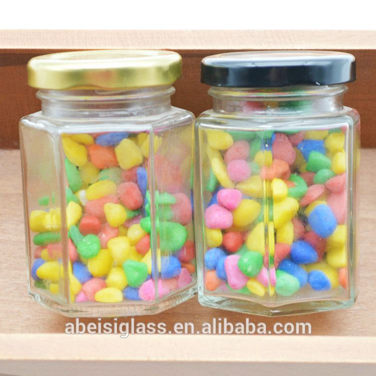 wholesale wedding gift clear food storage empty container glass hexagon jam honey jar with lid for sale