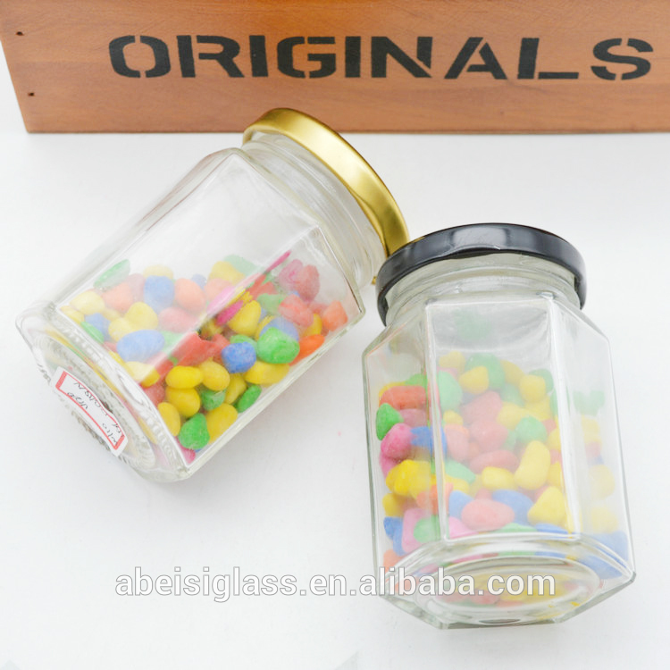 wholesale wedding gift clear food storage empty container glass hexagon jam honey jar with lid for sale