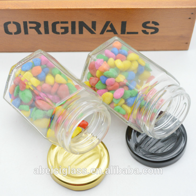 wholesale wedding gift clear food storage empty container glass hexagon jam honey jar with lid for sale