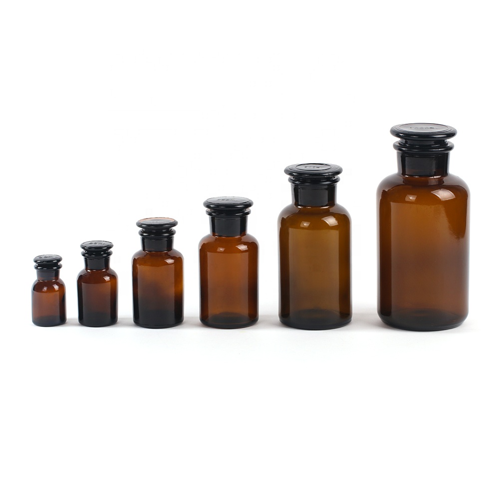 wholesale  wide mouth amber glass pill apothecary reagent bottle