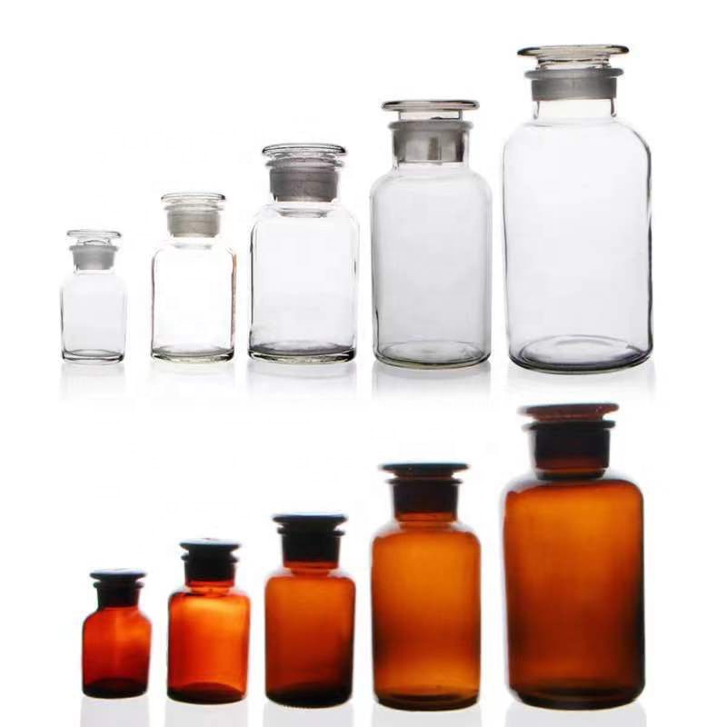wholesale wide mouth amber glass pill apothecary reagent bottle