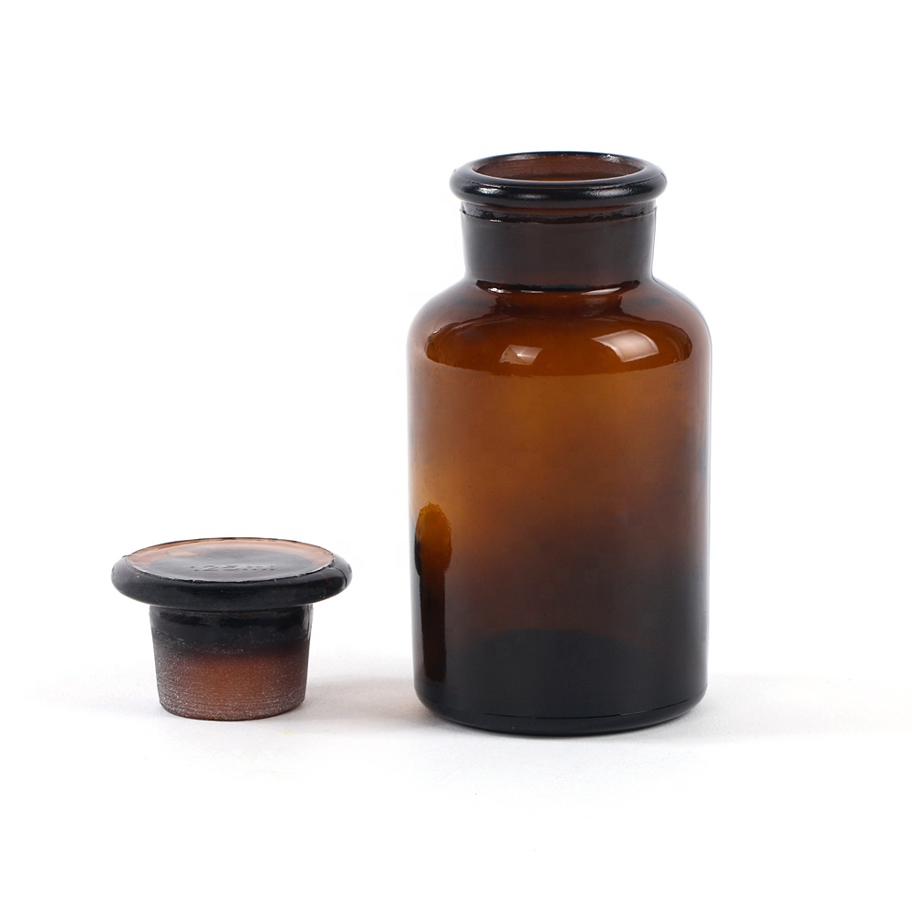 wholesale wide mouth amber glass pill apothecary reagent bottle