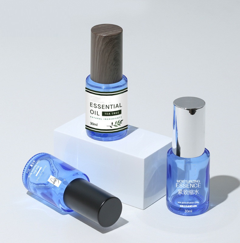 wholesales High-grade 30ml round transparent blue lotion bottle blue pump bottle cosmetic container bottles