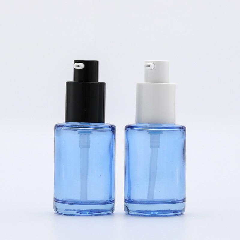 wholesales High-grade 30ml round transparent blue lotion bottle blue pump bottle cosmetic container bottles