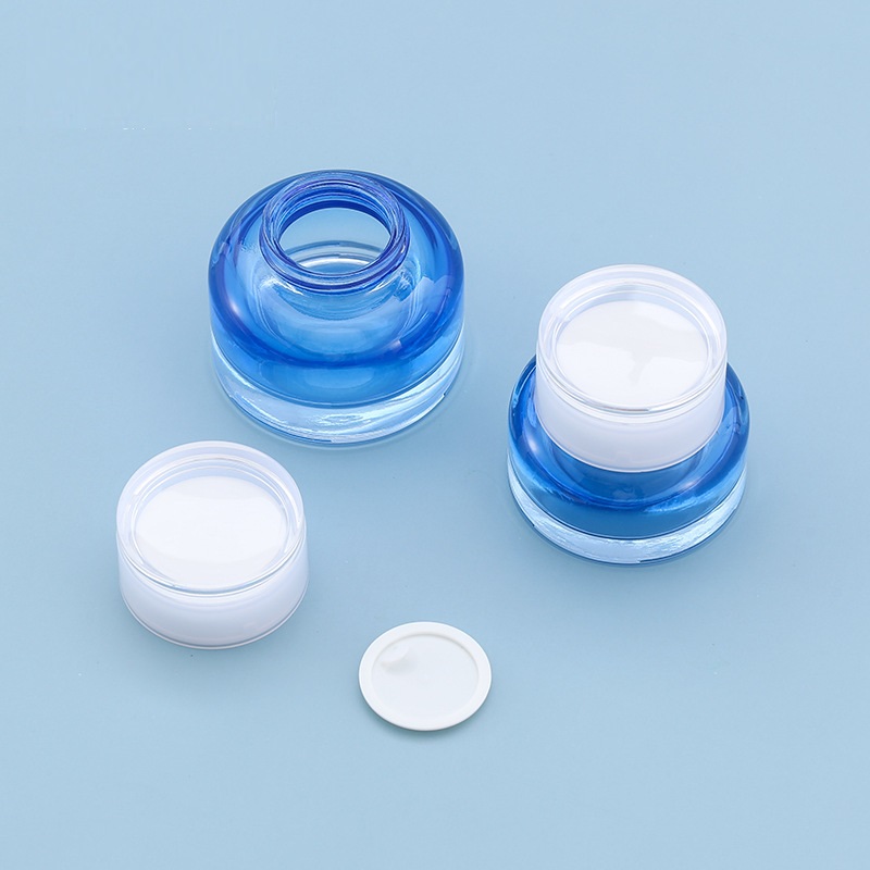 wholesales High-grade round Gradient blue cosmetics electroplating glass bottle and jars Korea style with good price