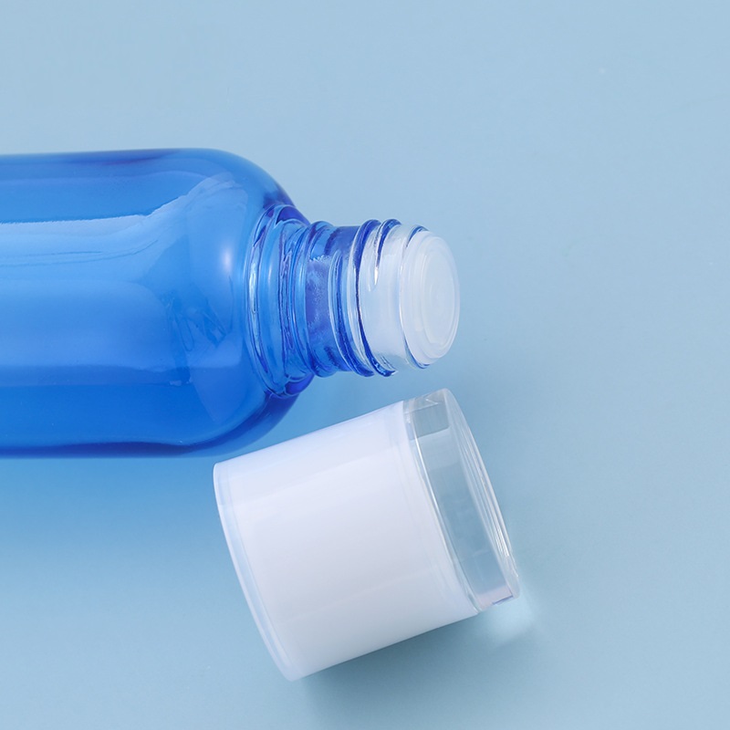 wholesales High-grade round Gradient blue cosmetics electroplating glass bottle and jars Korea style with good price