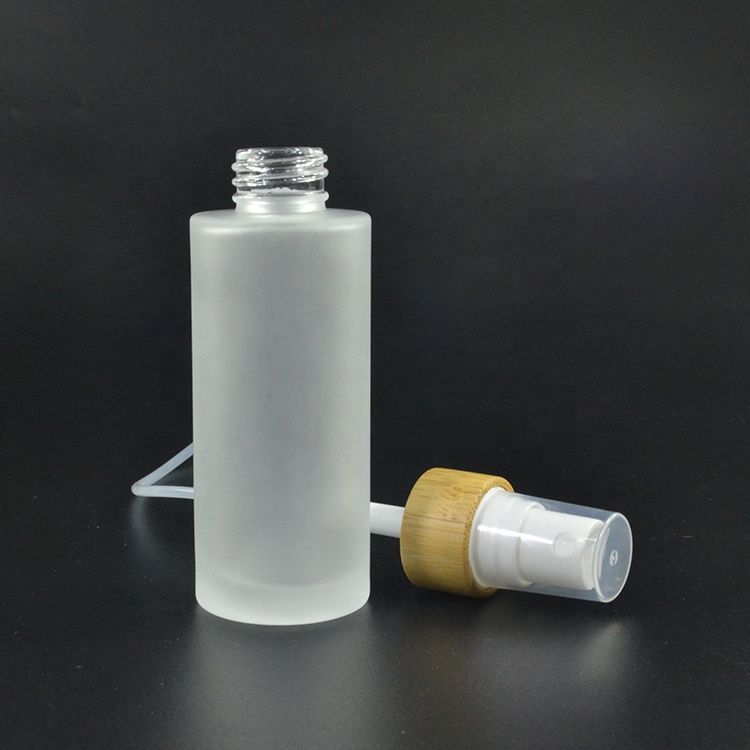 wholesales perfume essential oil 30ml 50ml 100ml 120ml 150ml frosted glass cosmetic bottle with bamboo spray or pump cap