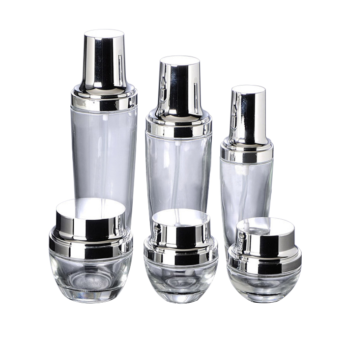 whosale cosmetic packaging set transparent glass bottle and jar manufacturer