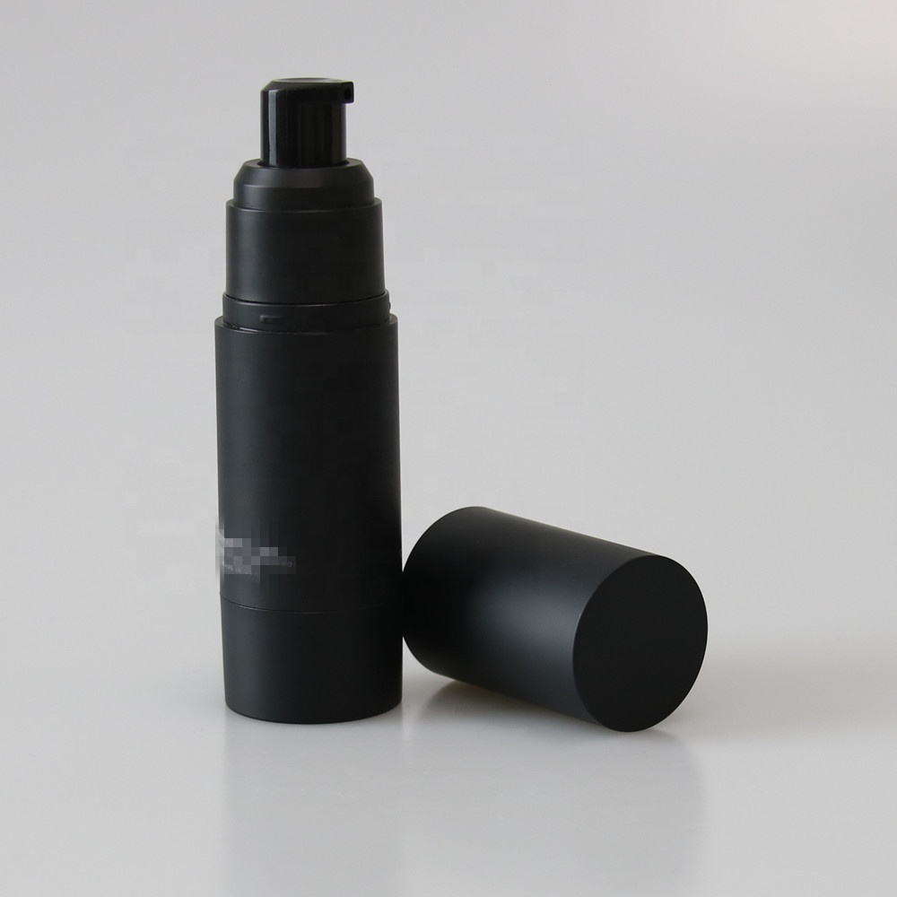 whosale empty black plastic airless pump bottle matte frosted finish plastic cosmetic packaging bottle
