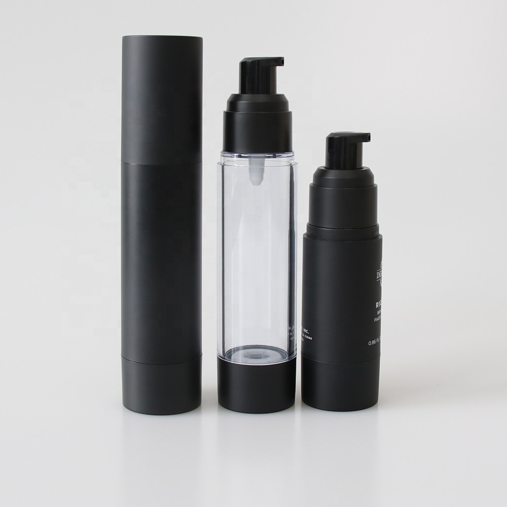 whosale empty black plastic airless pump bottle matte frosted finish plastic cosmetic packaging bottle