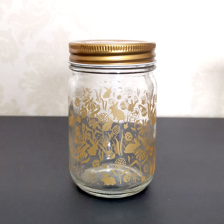 wide mouth 13oz decal round candy sweet mason glass jar with tin metal screw cap