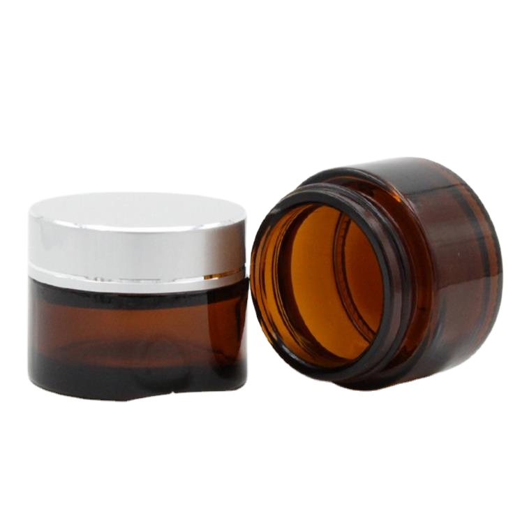 wide mouth Cosmetic 100 ml amber glass jar with metal lid for skin care cream