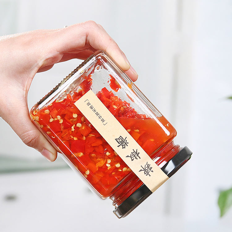 wide mouth airtight 100ml 150ml 200ml 380ml 500ml 730ml square food grade storage glass jar for honey jam pickle caviar
