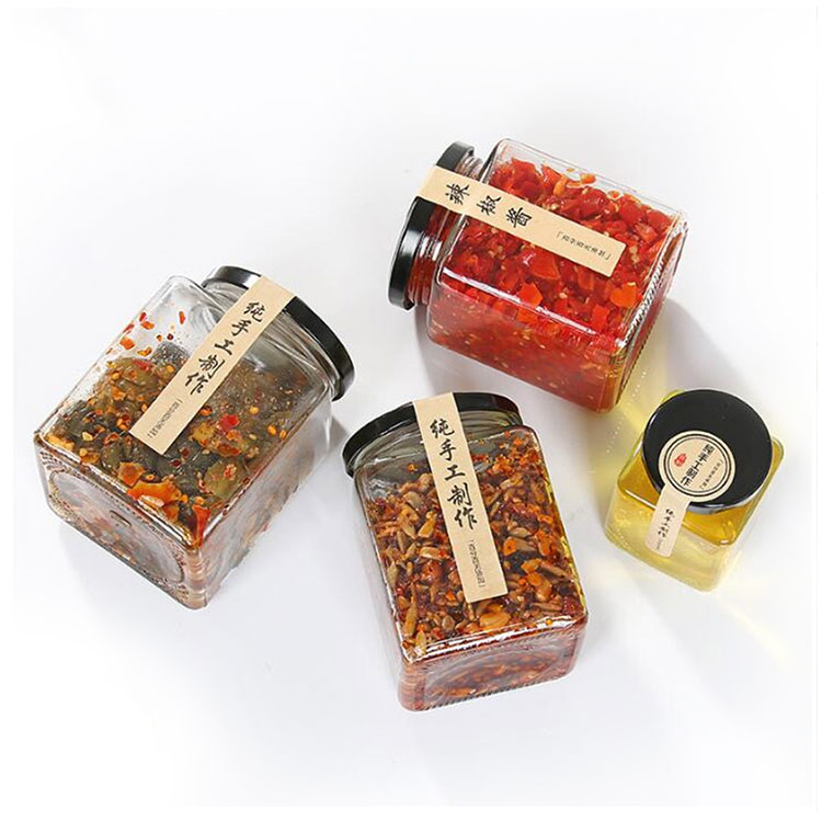 wide mouth airtight 100ml 150ml 200ml 380ml 500ml 730ml square food grade storage glass jar for honey jam pickle caviar