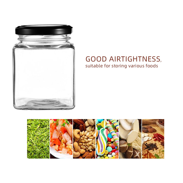 wide mouth airtight 100ml 150ml 200ml 380ml 500ml 730ml square food grade storage glass jar for honey jam pickle caviar