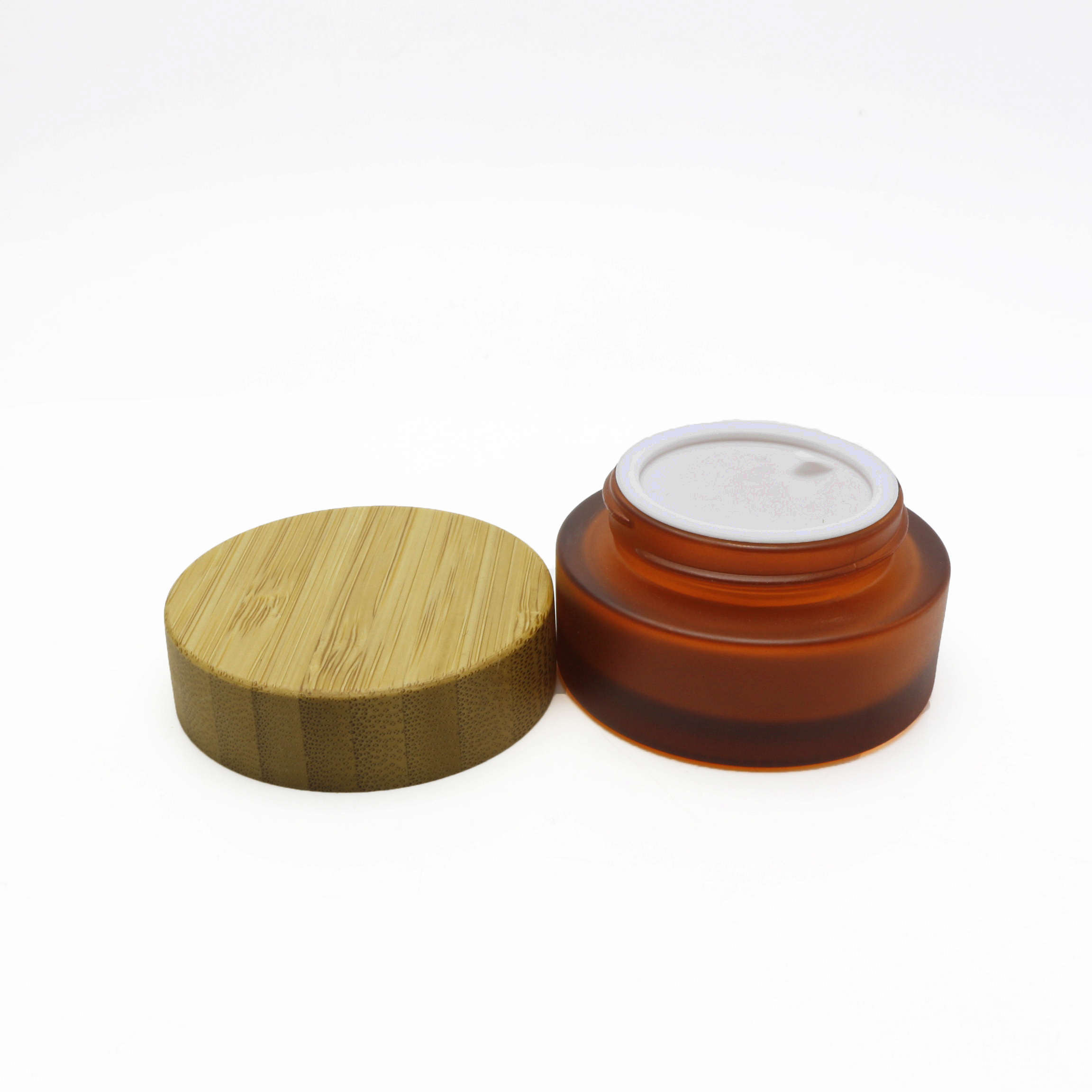 wide mouth decorate glass jars amber frosted 5g 15g 30g 50g 100g body Butter cosmetic jar with bamboo lid J012E