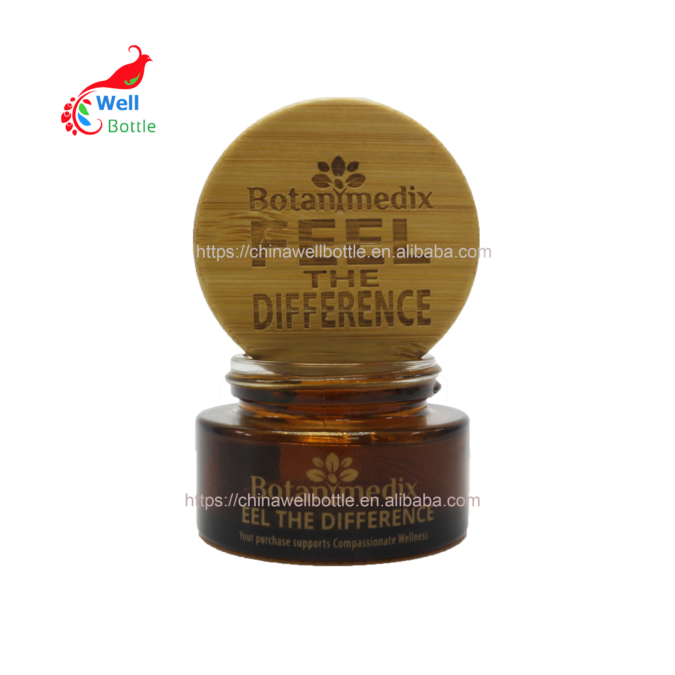 wide mouth decorate glass jars amber frosted 5g 15g 30g 50g 100g body Butter cosmetic jar with bamboo lid J012E