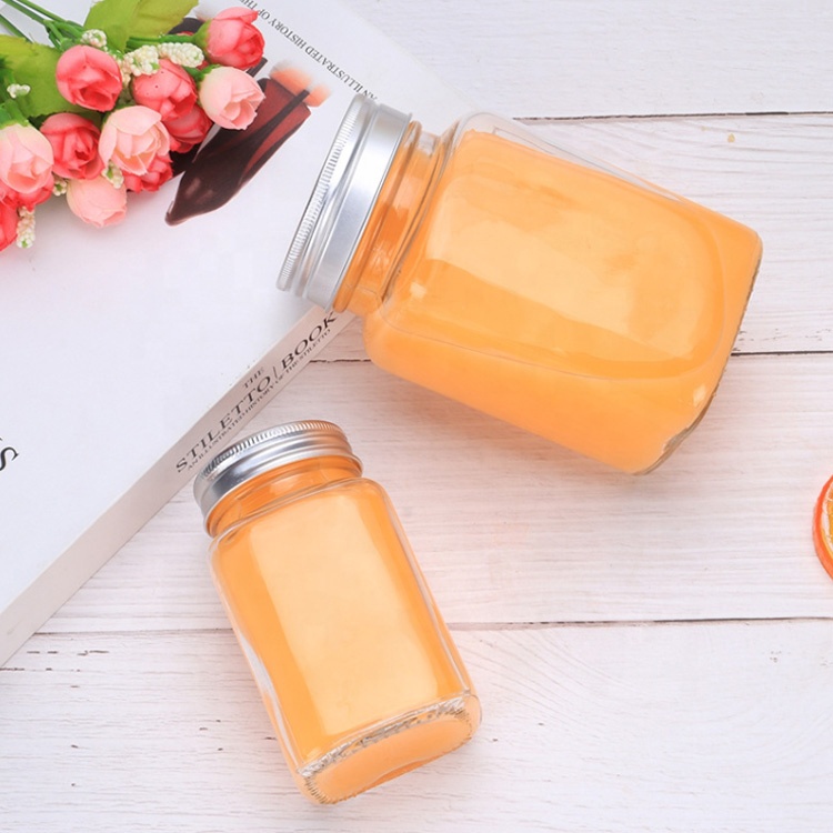 wide mouth storage bottle 200ml 380ml 500ml candy pickle nut package 730ml vacuum glass square jar with screw cap for food juice