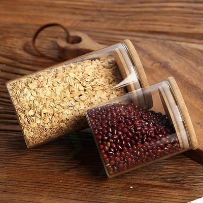 wide mouth straight sided empty wooden lid tea food storage glass jars for kitchen