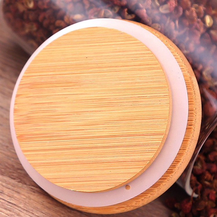 wide mouth straight sided empty wooden lid tea food storage glass jars for kitchen