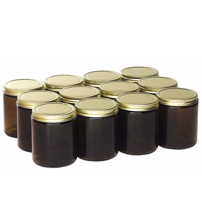 with black metal lid Christmas candle jar amber glass straight side jar