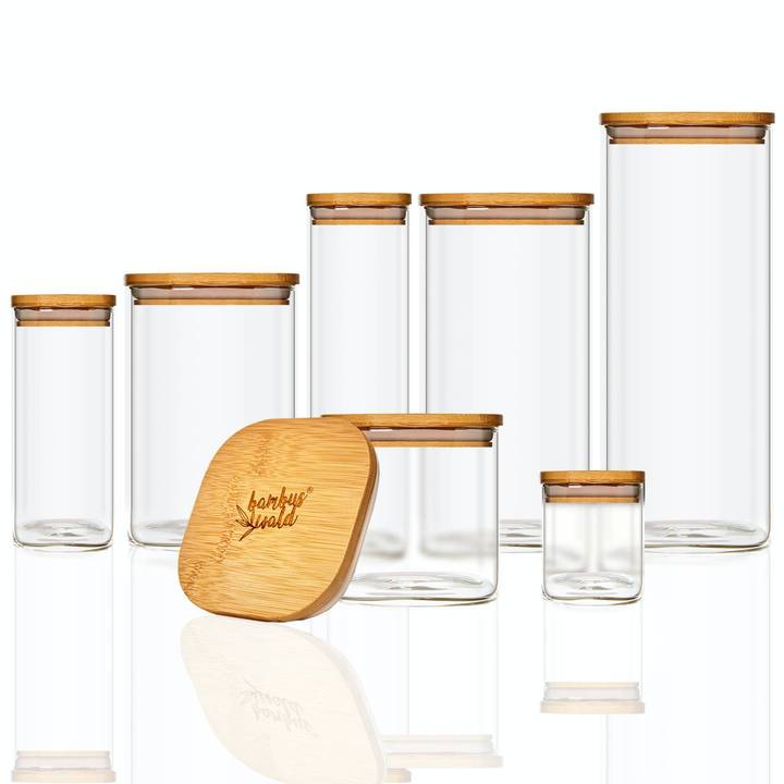 with fitting cover glass box Bamboo lid glass can ecology glass food storage jar