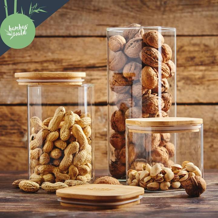 with fitting cover glass box Bamboo lid glass can ecology glass food storage jar