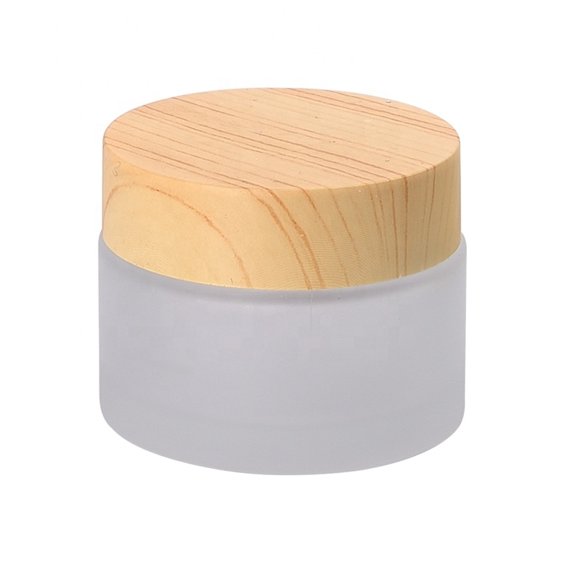 wood grain personal care cosmetic jar 50ml frosted glass jar with wooden lid