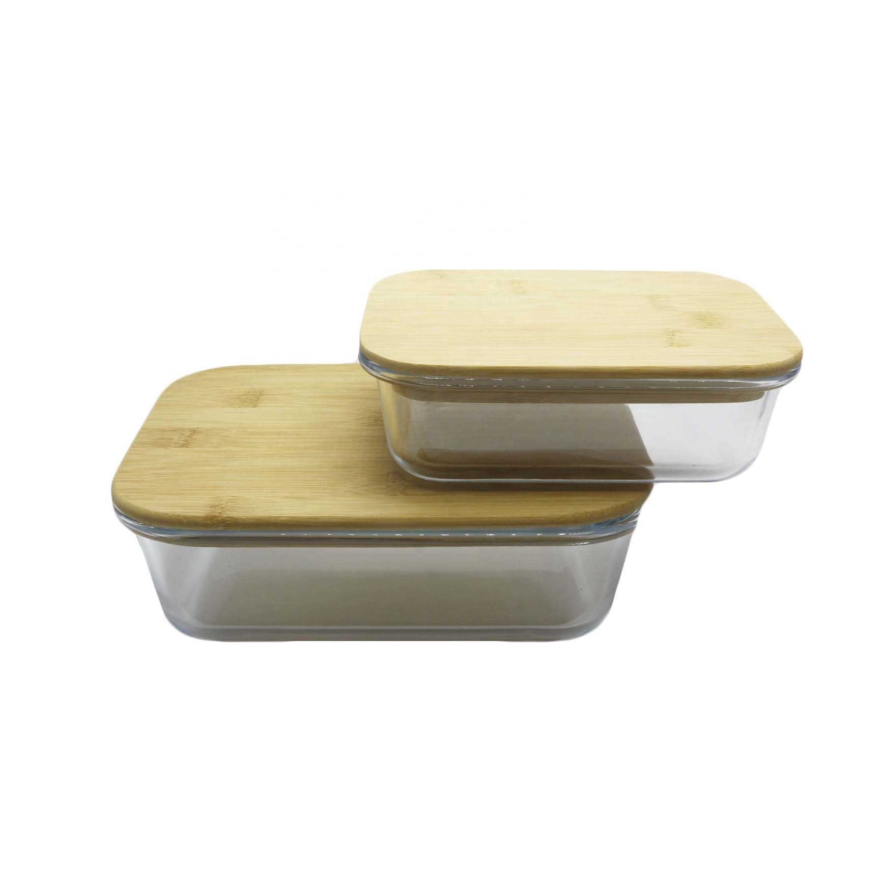wood lid glass container storage food container bamboo lid square container set LB-CC10