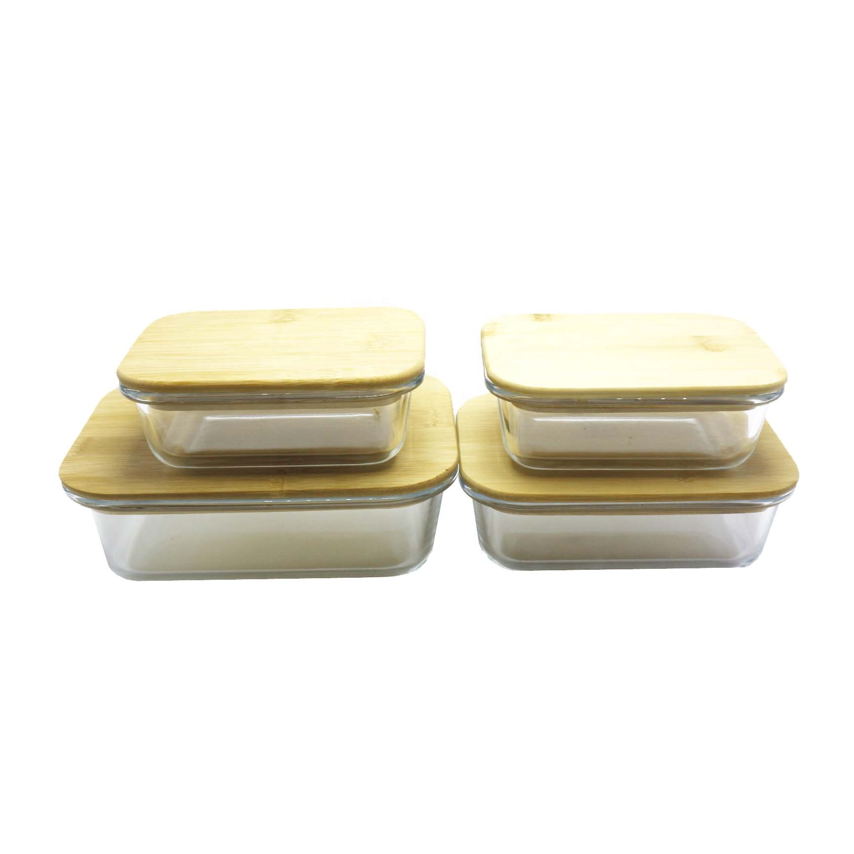 wood lid glass container storage food container bamboo lid square container set LB-CC10