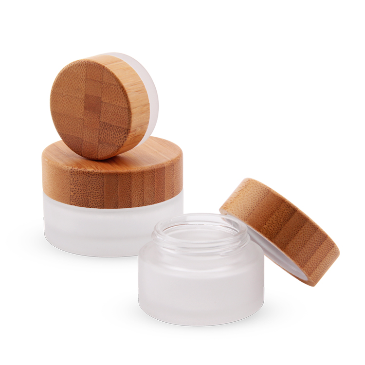 wood luxury cosmetic packaging small glass jar bamboo lid