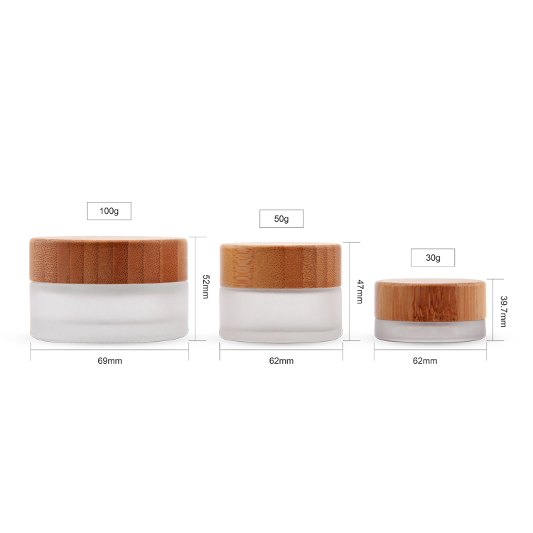 wood luxury cosmetic packaging small glass jar bamboo lid