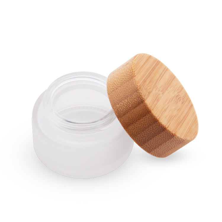 wood luxury cosmetic packaging small glass jar bamboo lid