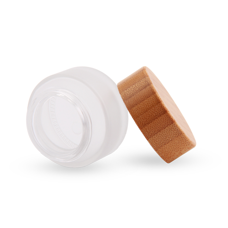 wood luxury cosmetic packaging small glass jar bamboo lid