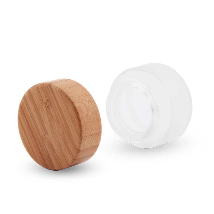 wood luxury cosmetic packaging small glass jar bamboo lid