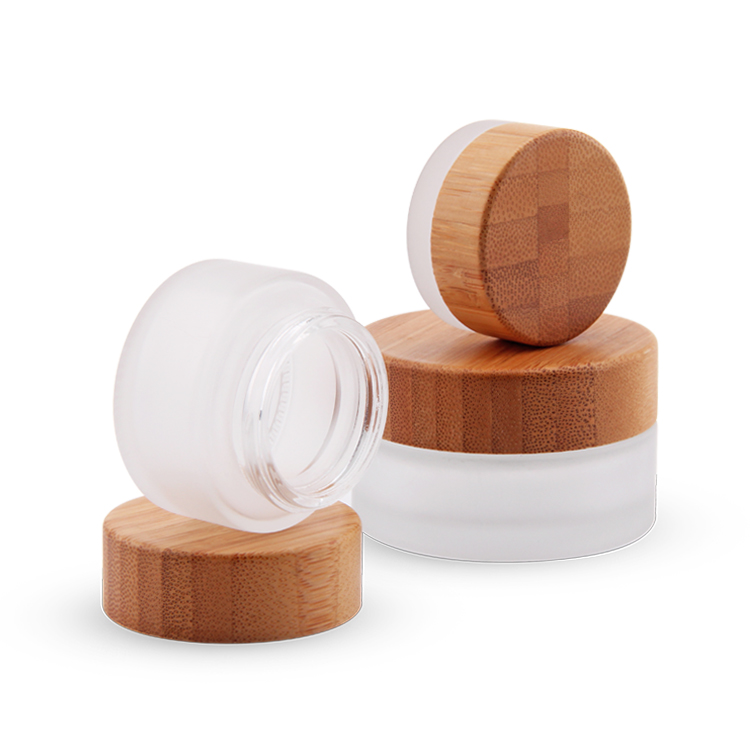 wood luxury cosmetic packaging small glass jar bamboo lid